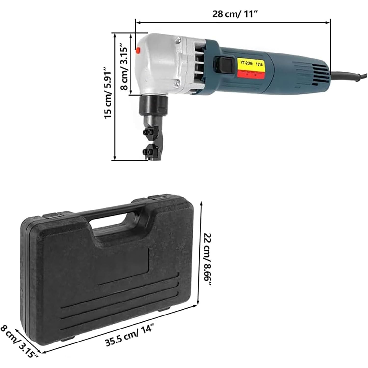Grignoteuse électrique 380 W, 1700 tr/min, coupe l'acier de 1,8 mm, idéal pour l'acier inoxydable, l'aluminium, le plastique – Boîte de rangement compacte incluse