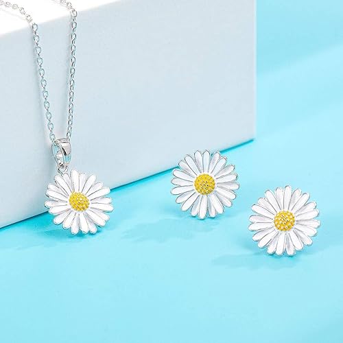 Miniatura 5 de EVEVIC Juego de collar y aretes de margarita para mujer, chapado en oro de 18 quilates, hipoalergénico