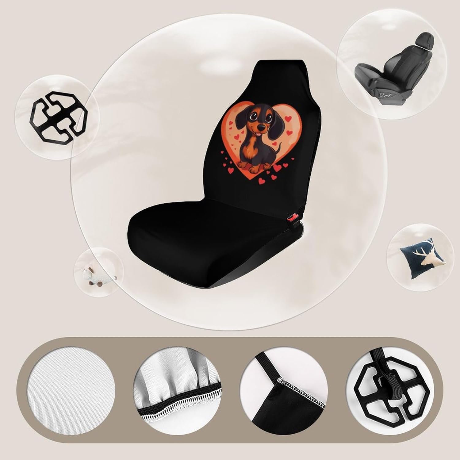 Dachshund Heart Love Car Seat Covers Universal Car Front Seats Protector Auto Interior Accessories 2PCS