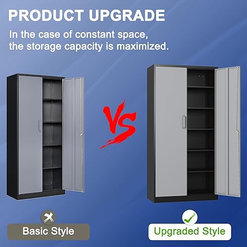 Miniatura 48 de Armario de almacenamiento de metal con ruedas, armario de almacenamiento con cerradura de 73 pulgadas con 2 estantes ajustables y 1 cajón para Negro