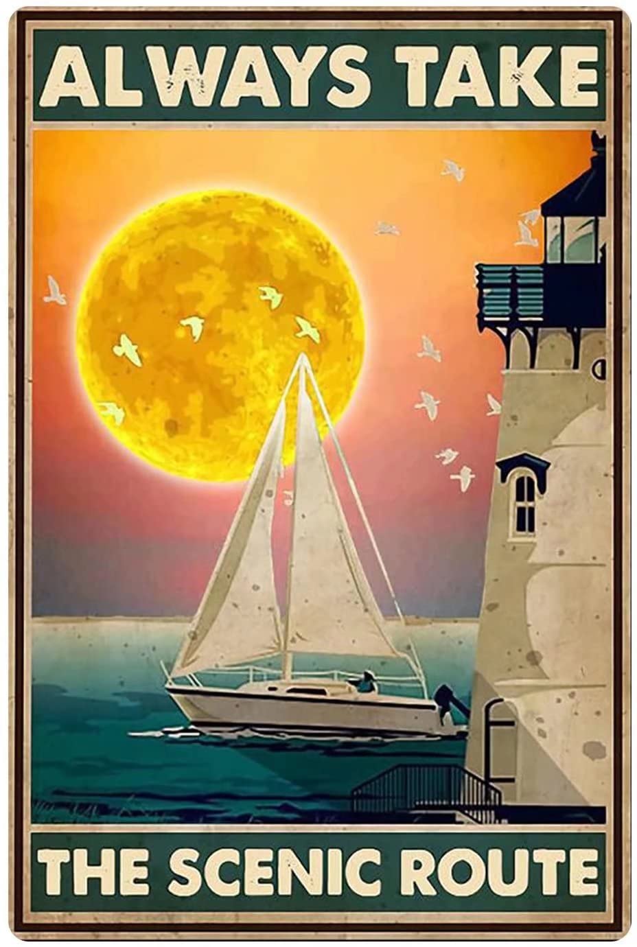 Always Take The Scenic Route Vintage Poster Metal Tin Sign Iron Painting Plaque Wall Decor Bar Club Novelty Bathroom Cafe Store 8x12 Inch