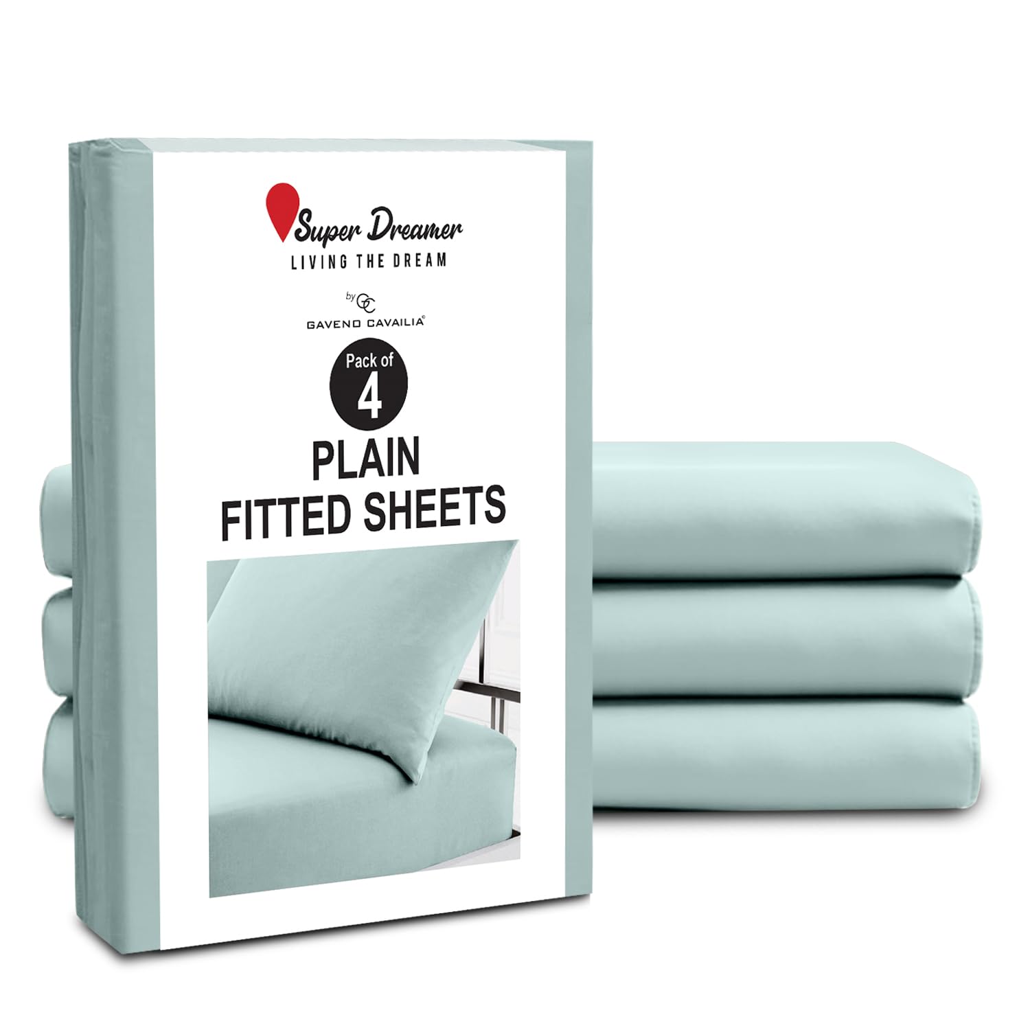 GC GAVENO CAVAILIA Microfiber Fitted Sheet King Size - 4 Pack Plain Bed Sheets - Deep Pocket 10 inch (25cm) - Shrinkage, Fade & Wrinkle Resistant Bottom Sheet Fit to Mattress (152x203 cm) - Duck Egg โ image 1