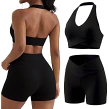 YOINS Workout Sets for Women 2 Piece Halter Sports Bra High Waisted Biker Shorts Gym Yoga Outfits