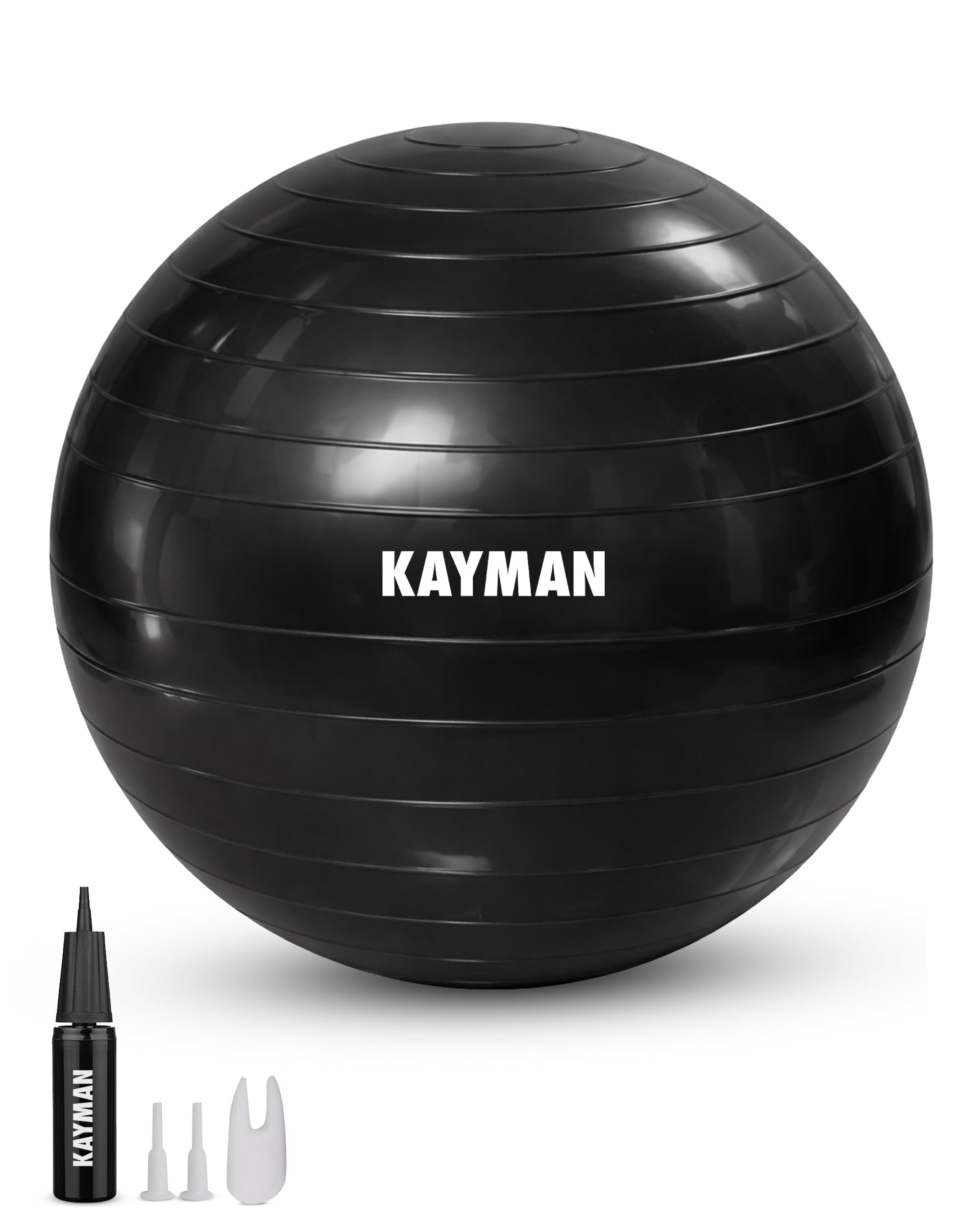 KAYMAN Exercise Ball - Anti-Burst System, Non-Slip Rings, Durable Material, Easy to Inflate, Perfect for Yoga, Pilates, Fitness, Balance Training, Gym, and Home Workouts (Charcoal Storm, 65cm)