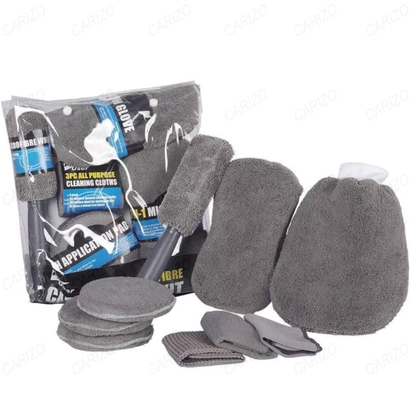 CARIZO 9-Piece Premium Car Cleaning Kit - Ultimate Auto Care Set with Microfiber Towel, Applicator Pads, Wheel Brush, Wash Glove and Sponge - Ultimate Care for Your Vehicle's Shine and Cleanliness-image-25