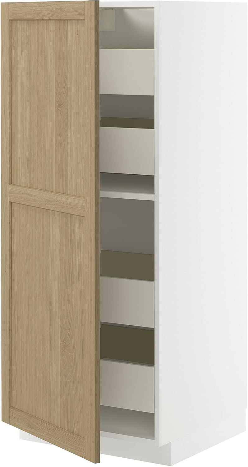 METOD/MAXIMERA High cabinet with drawers, white/Forsbacka oak, 60x60x140 cm