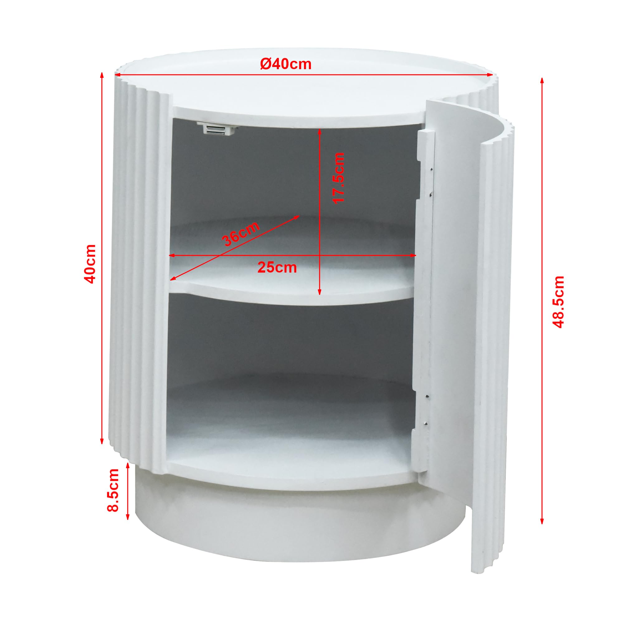 [en.casa] Tavolino Rotondo ad Anta e 2 Scomparti Tavolo Basso da Divano Comodino con Ripiano Interno per Salotto Soggiorno Camera da Letto Ingresso 49 x Ø40 cm - Bianco