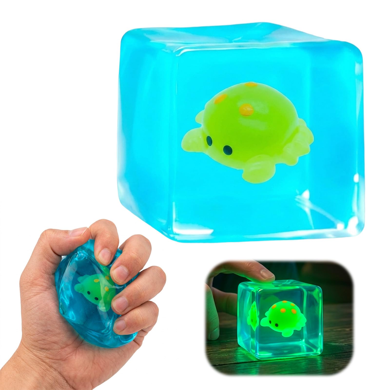 5.5 cm Soft Slow-Rise Fidget Cube with Animal Surprise,Ice Cube Squishy, Glowing Sensory Stress Toys, Portable Relaxation for Work and Home Use, Squishy Cube Style
