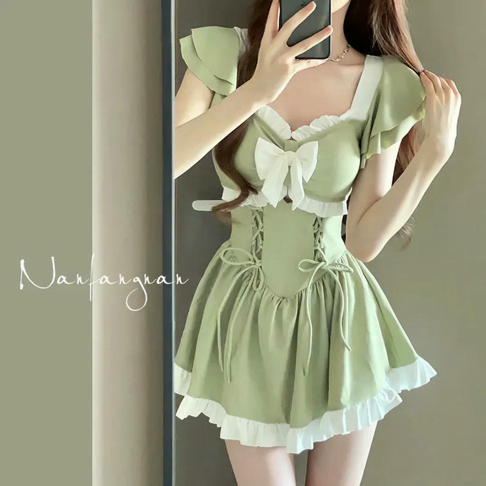 Vestido de baño Neopreno con Control Barriga y Volantes | Multicolor Múltiples tamaños Vacaciones en la playa: Vestido de baño con lazo en la parte delantera