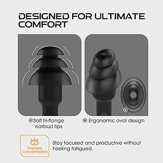 MIPEACE Work Earbuds Headphones, Ear Plug Headphones for Work-Noise isolating Earbuds Earphones for Industrial Safety Construction(Black)