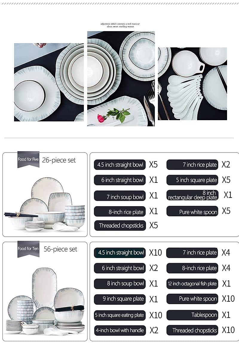 Juego de vajilla de cerámica para uso familiar y restaurante, incluye platos y cuencos