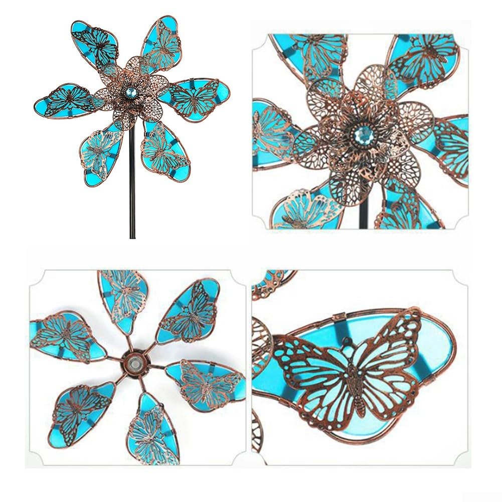 Pure Echo Spinner a vento a forma di farfalla, grande metallo da giardino, mulino a vento per esterni, 58,4 cm di diametro, 213,4 cm di altezza, per cortili e prati all'aperto