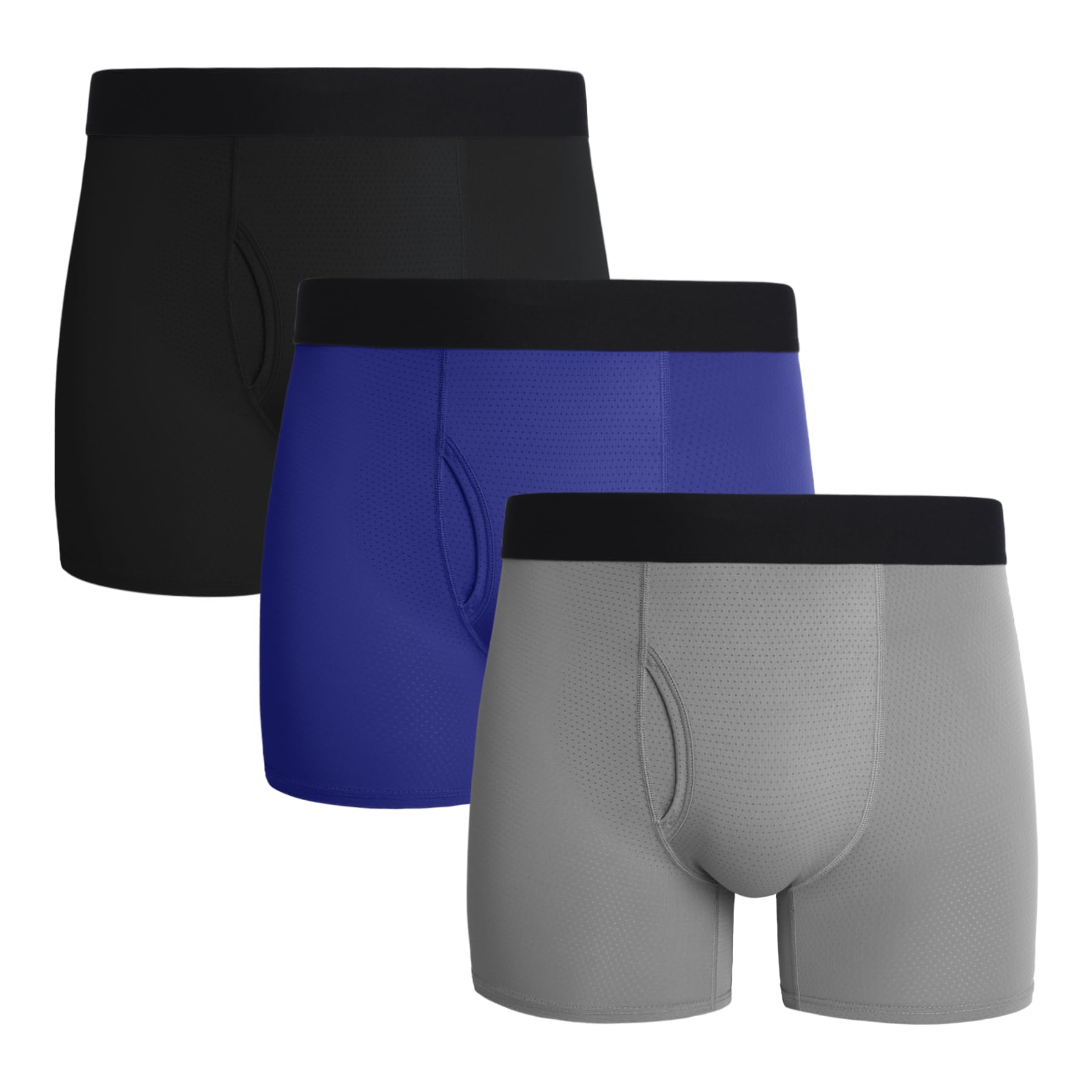 POPKOK Mens Underwear Boxer Briefs Breathable Soft Active Mesh Underwear With Fly 3 Pack