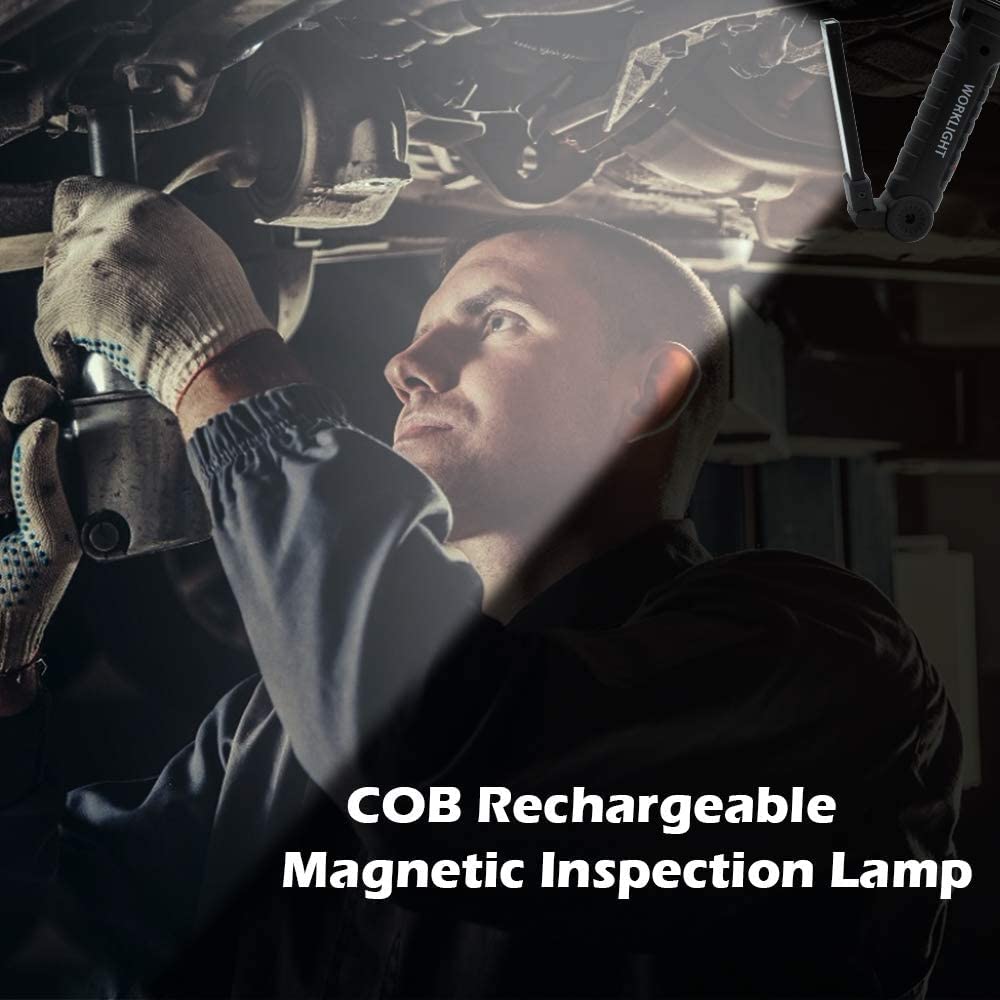 4 Pack LED Arbeitsleuchte USB Wiederaufladbare COB Licht mit Magnetfuß 360° Drehung und 5 Modi Faltbare Taschenlampe Inspektionslampe für Autoreparatur, Werkstatt, Heimnotfall Gebrauch Groß