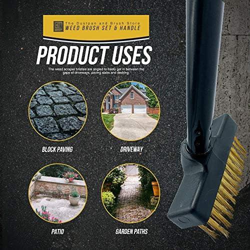 Patio Weed Remover Tool, Twin Pack Long Handle Weed Brush Set with Angled Paving Brush and Wire Broom to Remove Weeds and Moss Build-Up from Patio, Block Paving and Driveway (Complete Weed Brush Set)