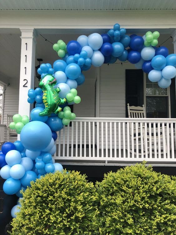 Image of 50Pcs Blue Green Balloons 12inch Light Green Blue Vintage Confetti Balloon with Ribbons for Boys Birthday Party Jungle Safari Themed Decoration