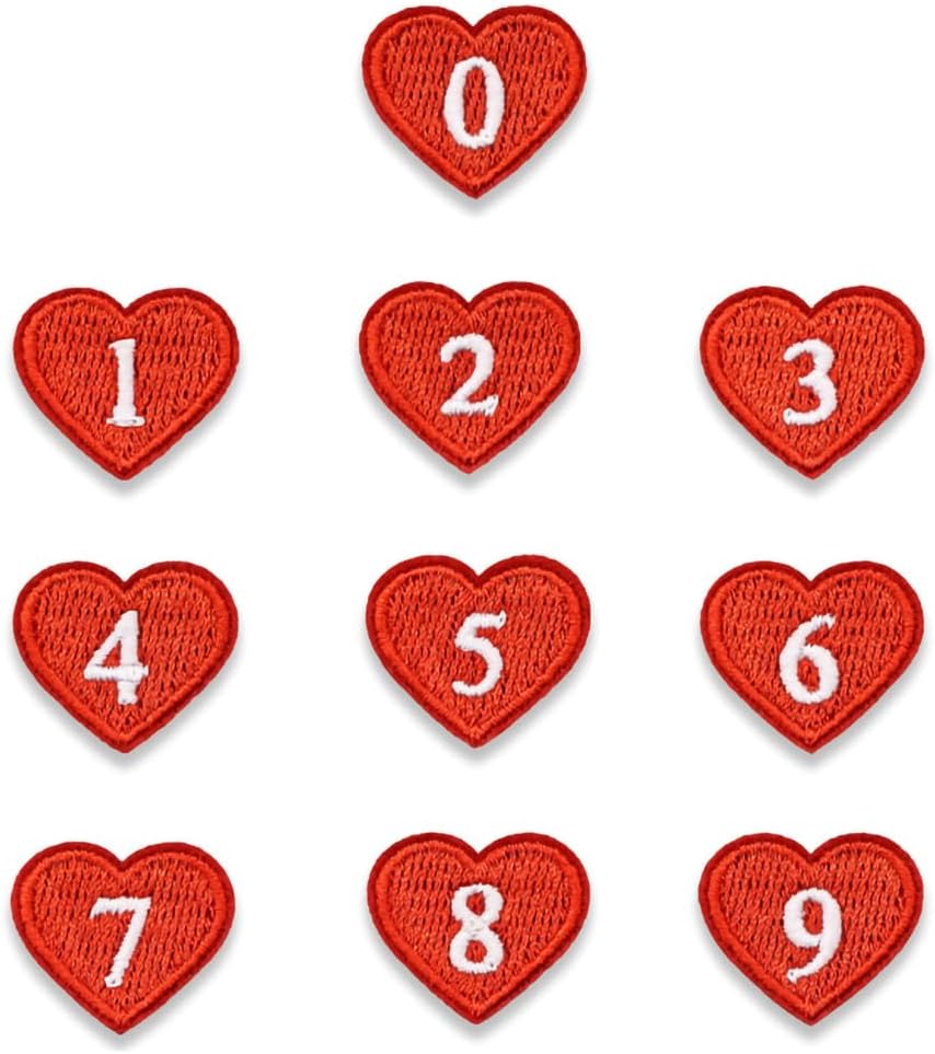 72pcs Heart Iron on Letter and Number Patches, 2 Sets A-Z Letter Patches and 2 Sets 0-9 Number Embroidered Patches for Clothes Backpacks Jackets Hats Red