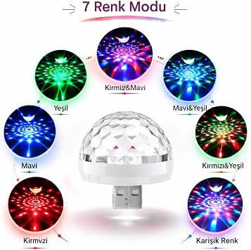 Neo Vista RGB USB Mini Disko Topu, Ses Sensörlü, Renkli LED, Parti Lambası, Taşınabilir