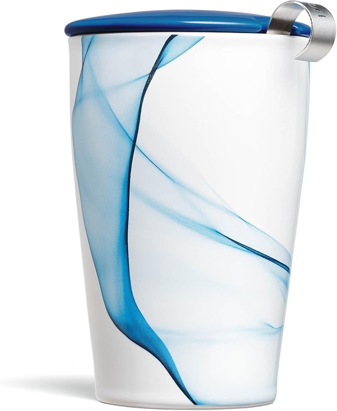 Tea Forte Kati Cup Mariposa, taza infusora de té de cerámica con cesta infusora y tapa para remojar té de hojas sueltas