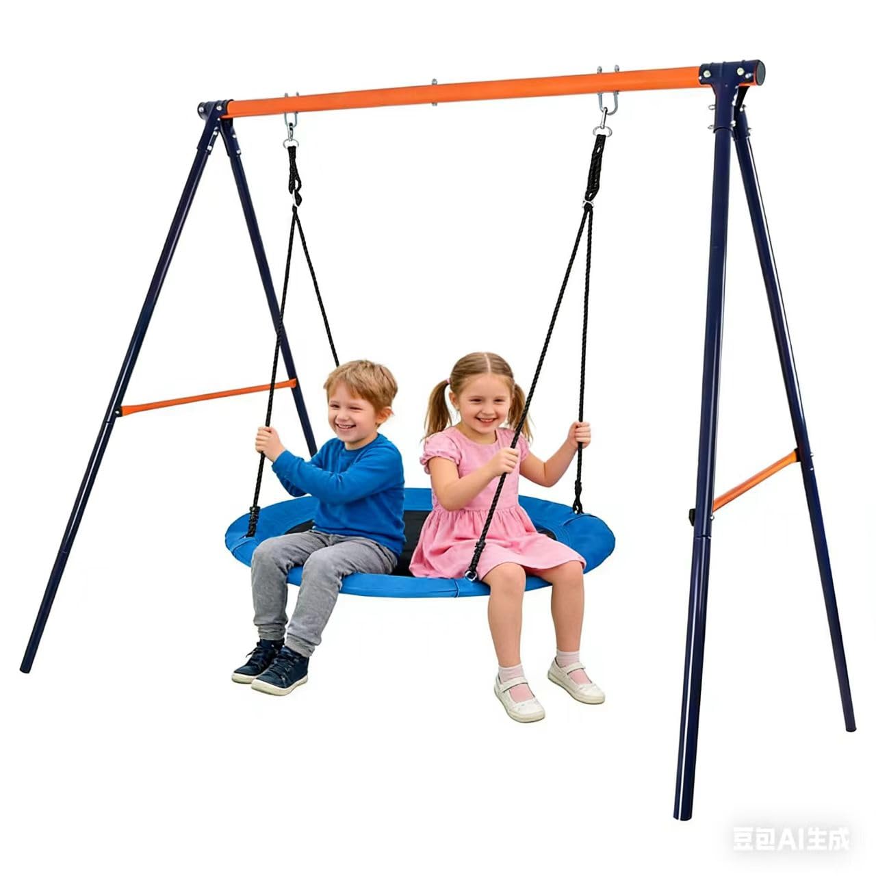 ZENY Swing Set with Saucer Swings for Outdoor - 40'' Spider Web Swing and Heavy Duty A Frame Metal Swing Stand for Playground, Backyard, Garden