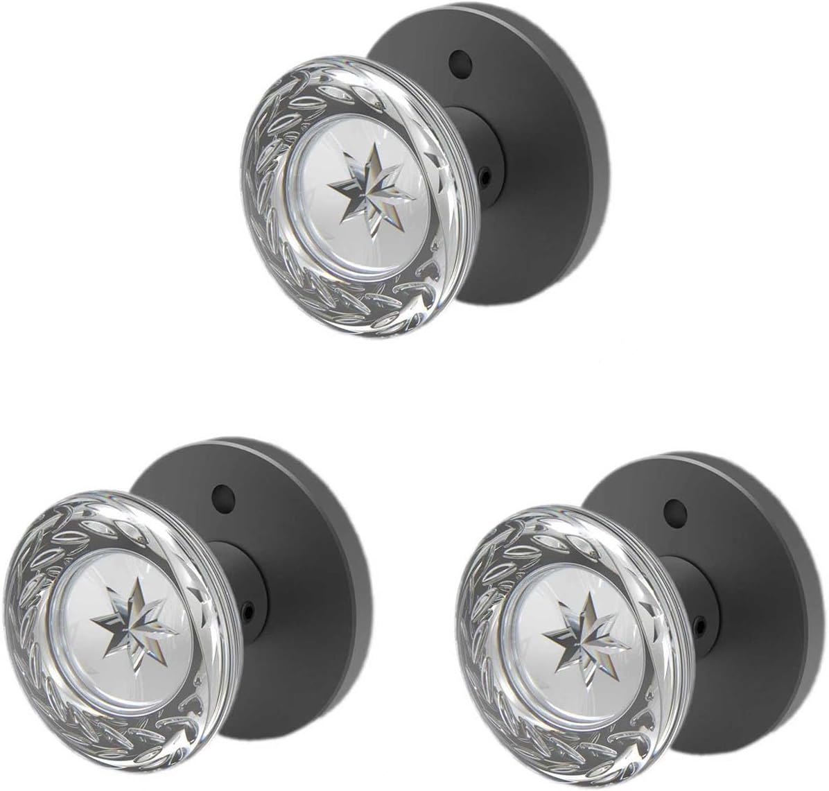 Cielsa Dawn Glass Door Knobs Interior with Lock, Crystal Door Knobs with Lock(Matte Black, Privacy)