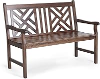 MFSTUDIO Acacia Wood Outdoor Garden Bench, 2-Seat Slatted Patio Bench with Backrest & Armrests, 600 lbs Capacity, Brown