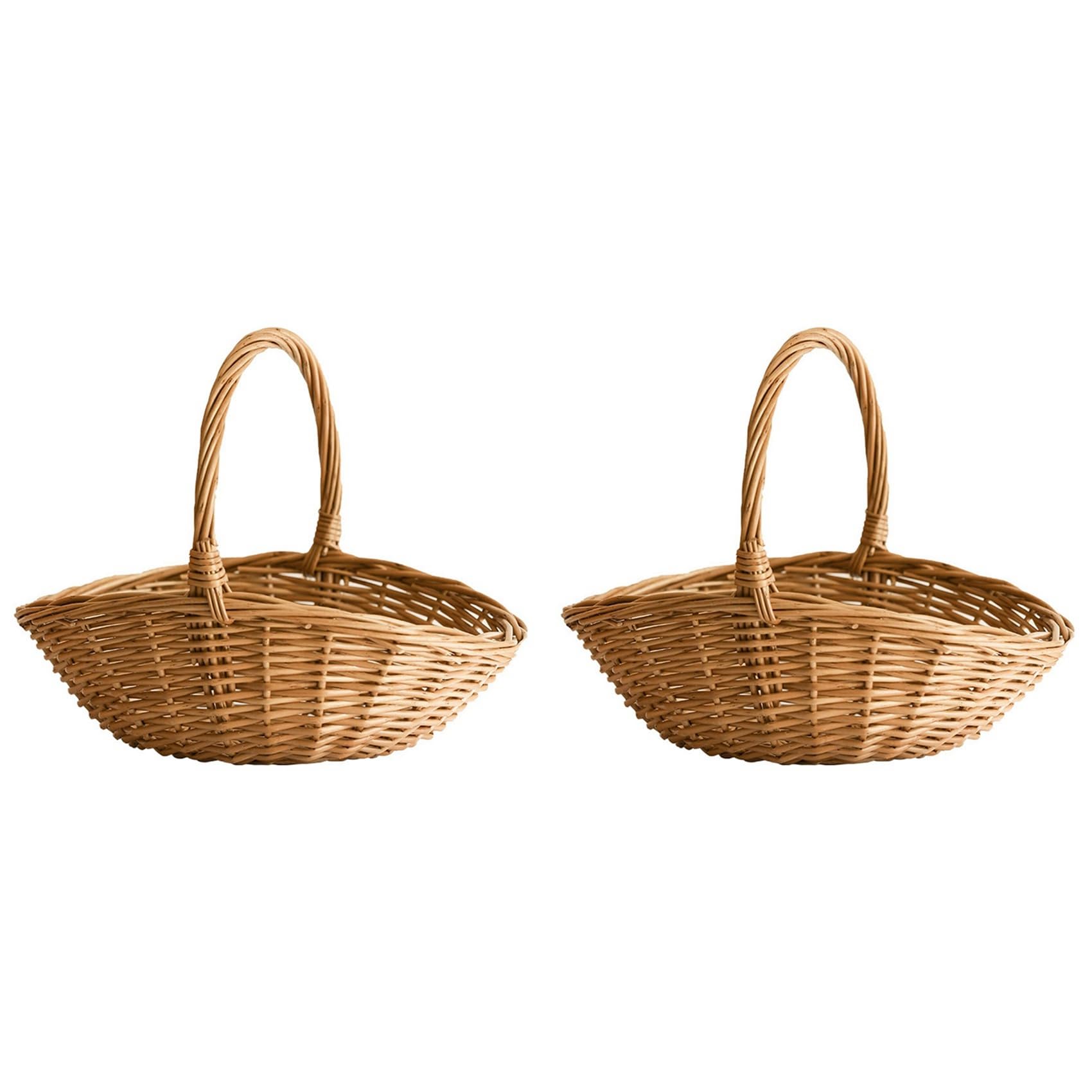 Vjsujehgy 2X Wicker Basket with Handle, Wicker Shopping Basket, Gift Hamper Basket, Picnic Baskets, Kitchen Storage Basket- Large