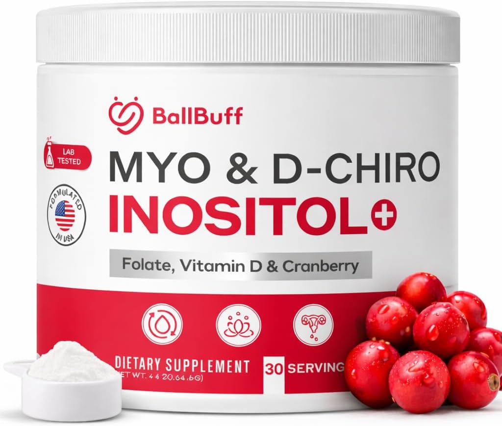 Myo-Inositol & D-Chiro Inositol Powder - 40:1 Ratio with Folate, Vitamin D & Cranberry - Inositol Supplement for Women - 30 Day Supply