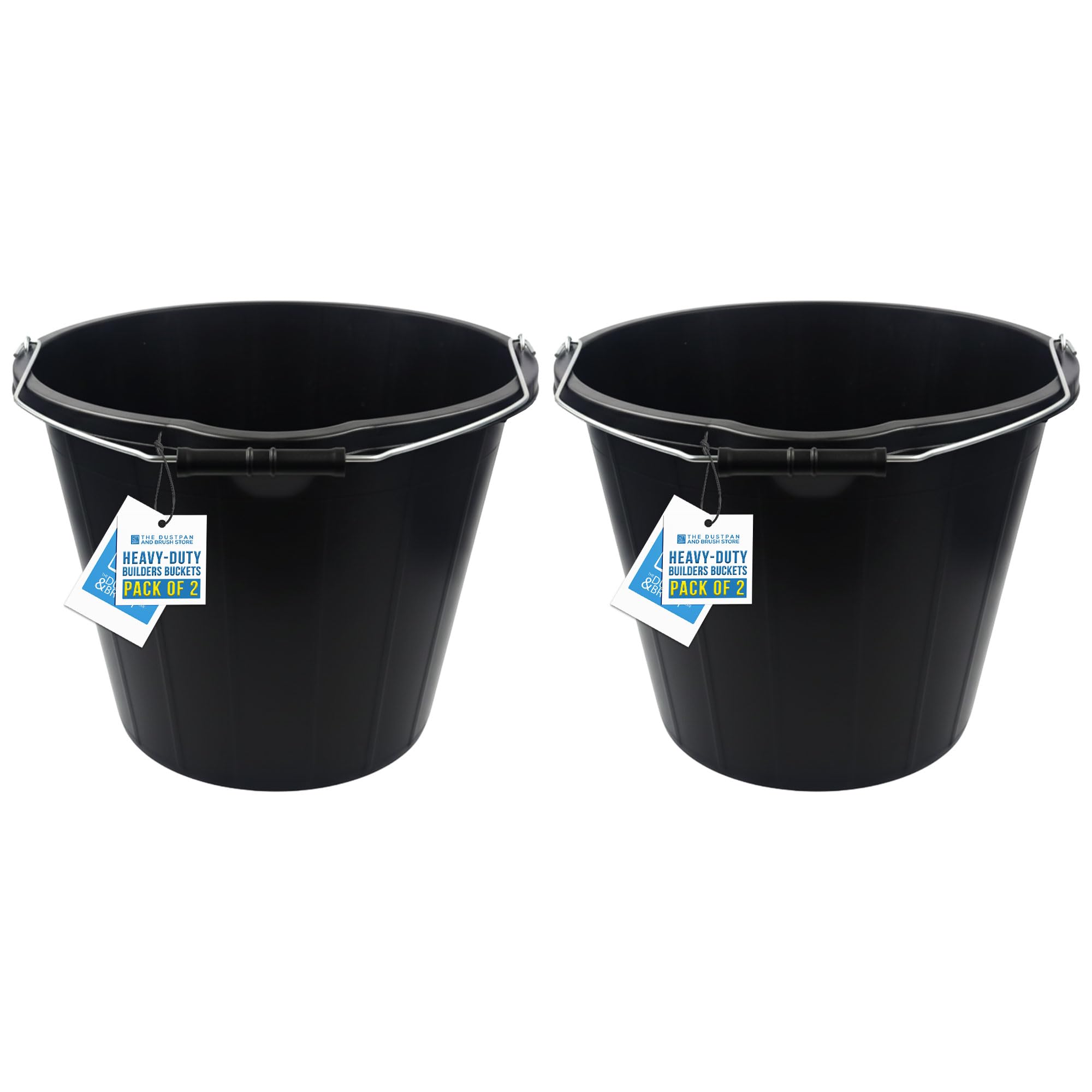Black Builders Bucket - Sturdy Plastic Buckets with Metal Handles - Black Car Wash Bucket with Spout for Mixing Cement, Cleaning, Car Wash, Gardening, Tools, etc