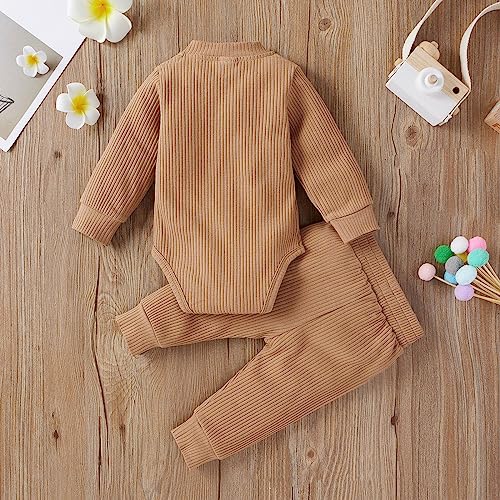 Toddler Girls Romper Pants Newborn Baby Boy Cotton Knitted Elastic Jumpsuit Long Sleeve Ribbed Outfits Solid Fall4