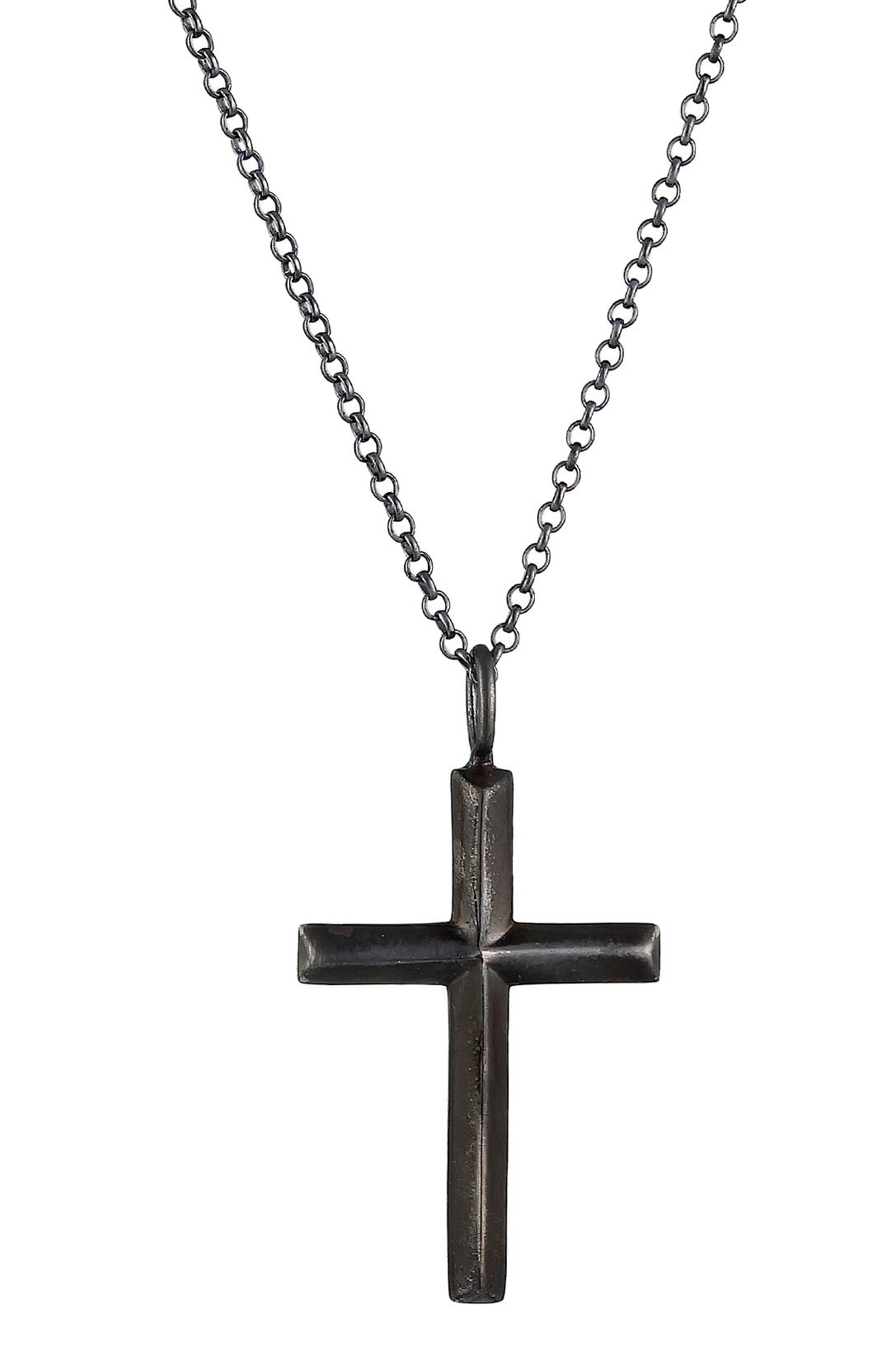 Kuzzoi Exklusive Herren Halskette oxidiert geschw�rzt mit Kreuz Anh�nger (30 mm) im Basic Style, Massive Kette f�r Mann und Freund mit religi�sem Kreuz aus 925 Sterling Silber, L�nge 60 cm (Black)