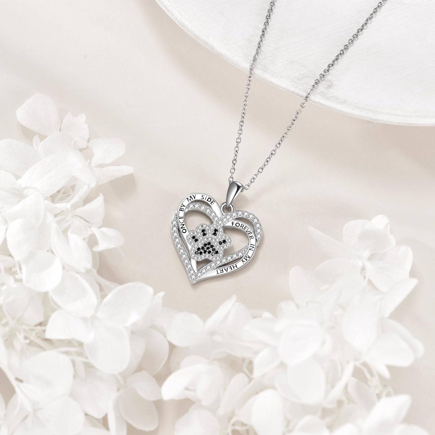 Paw Print Necklace Sterling Silver Dog Cat Paw Charms Pendant Jewelry Heart Gifts for Women Cat Dog Lover - Image 3