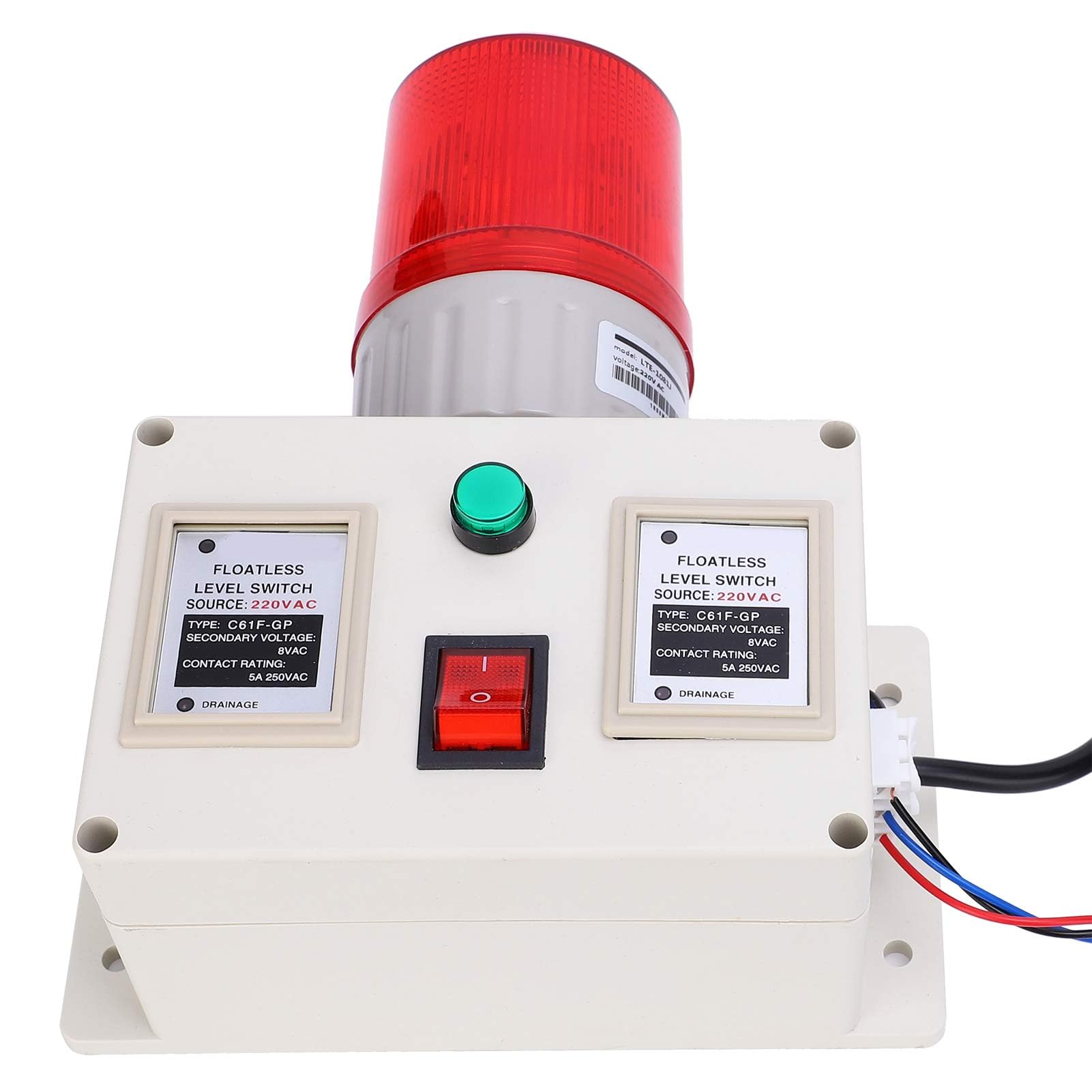 Wasseralarmsensor, Wasserstandsalarmsensor, 90-105 dB Einstellbare Tanküberwachung, Wassermelderalarm, Korrosionsbeständig, nicht leicht zu rosten, EU-Stecker AC220V