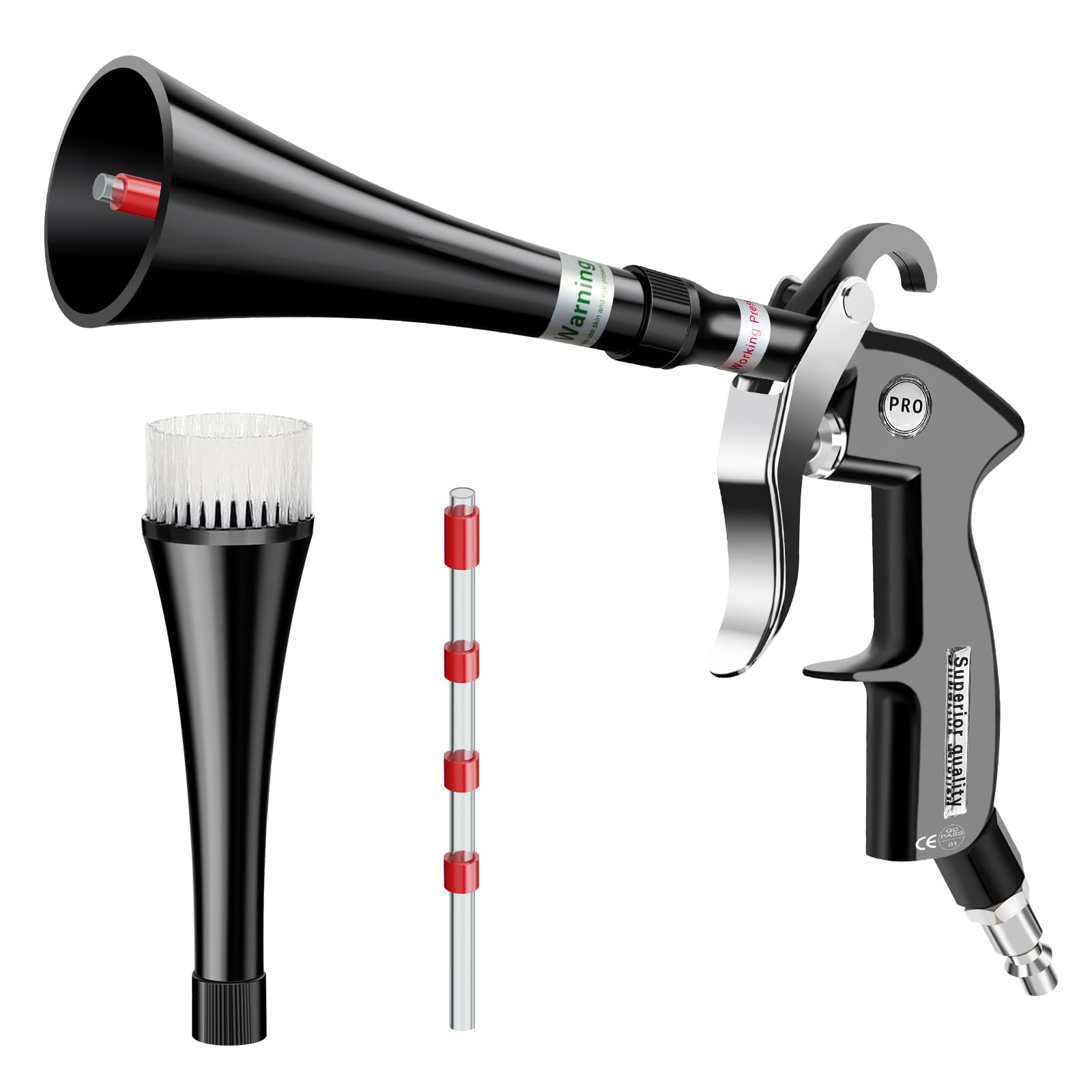CHOLANG Detailing Car Cleaning Gun,6-9.2 Bar High Pressure Dry Cleaning Gun, Interior Drying Air Gun with 2 Nozzles & Rotating Plastic Hose for Quickly Blowing Out Dirt &Dust with Air Flow