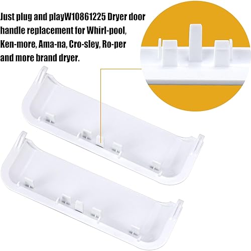 Miniatura 6 de Sikawai W10714516 W10861225 - Pieza de repuesto para manija de puerta de secadora Whirl-Pool Am-ana Cro-sley que reemplaza AP5999398 PS11731583