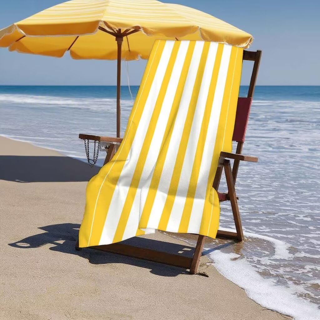 Toalla Playa XXL 220x100cm/35x70cm, Juego de 2 Toalla de Playa Grande Raya, Microfibra, Secado Rápido y Antiarena, Absorbente, Suave, Toallas de Baño Microfibra con Bolsa para Gym Gimnasio Yoga E-53