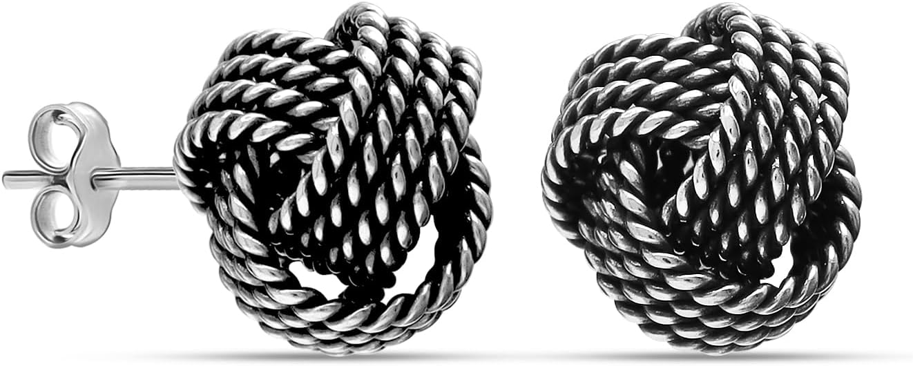 LeCalla Sterling Silver Love Knot Stud Earrings - Lightweight Italian Design Twisted Earrings for Women