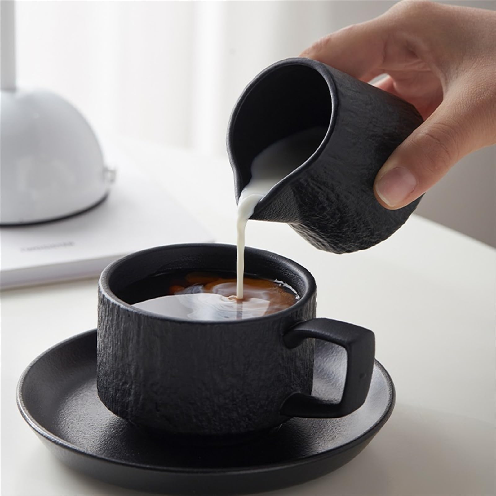 Bote para Salsas Gravy, Salsera de cerámica, Taza for Salsa, Jarra de Leche, Plato for mojar ensaladas, Multicolor, Varios tamaños(Black,M)