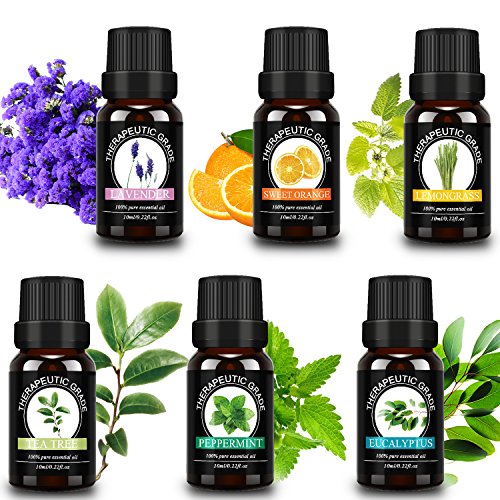 ISUDA Essential Oils for Diffuser, Humidifier, Hair Care & Bathing, Candle Making, Soap Making - Lavender, Tea Tree, Eucalyptus, Lemongrass, Orange, Peppermint Essential Oil Gift Kit