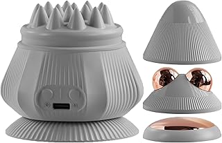 Mini Electric Silicone Scalp & Body Massager with Suction Cup – 4 Massage Heads, Rechargeable Vibration & Heat, Handheld Portable Massage Tool for Neck, Back, Face, Legs & Hands (Gray)