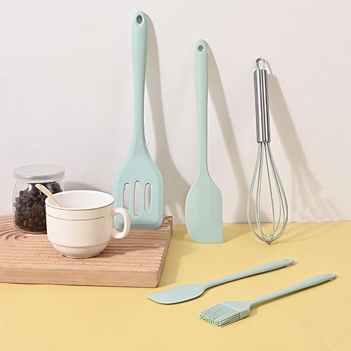 Miniatura 4 de Juego de 5 espátulas de silicona, juego de espátulas para batir resistentes al calor, utensilios de cocina con cepillo de pastelería y batidor, mini