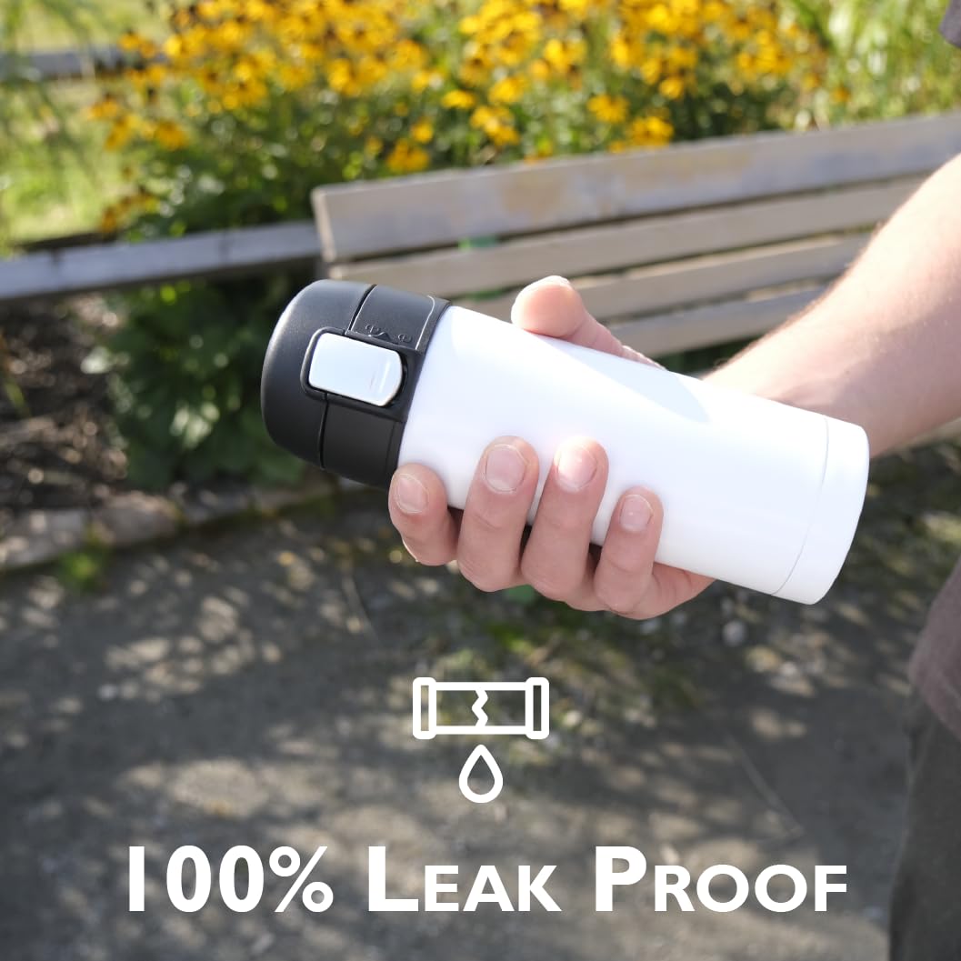 Thermos isotermico da 300 ml in acciaio inossidabile| Zelected Push | Mantiene il caldo per 6 ore e il freddo per 12 ore|Coperchio con chiusura a chiave, impermeabile e anti-perdita| Bianco