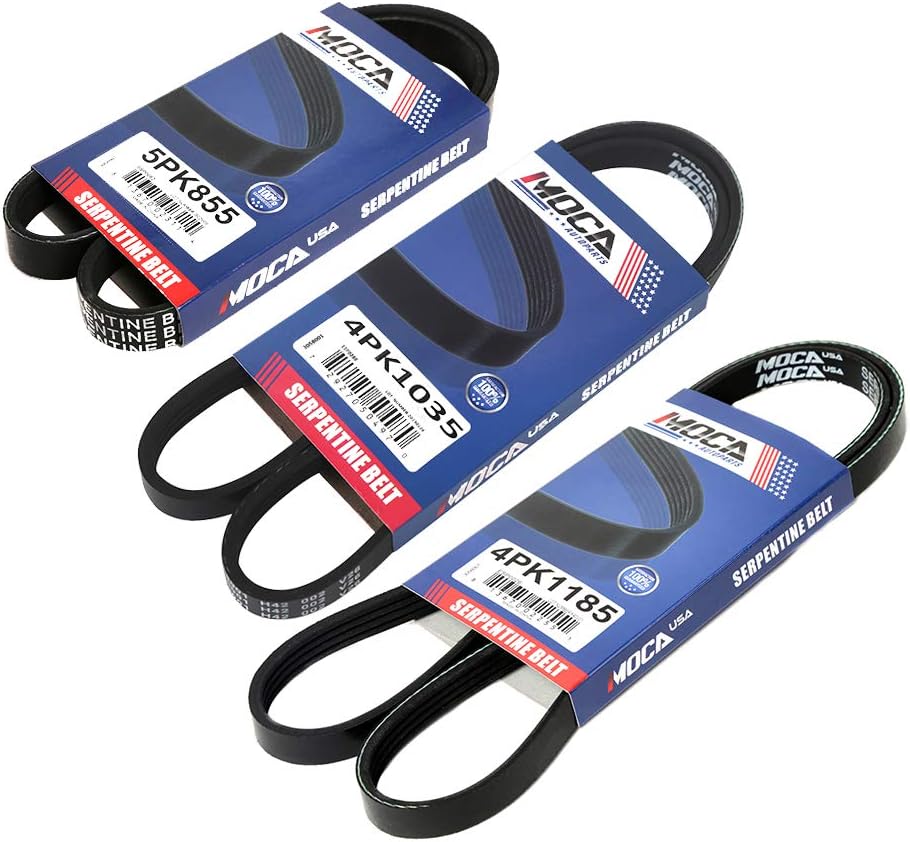 MOCA 4PK1035 4PK1185 5PK855 Drive Belt Set Compatible with 1996-1998 for Nissan Quest 3.0L 2960CC 181Cu. in. V6 Gas SOHC Naturally Aspirated
