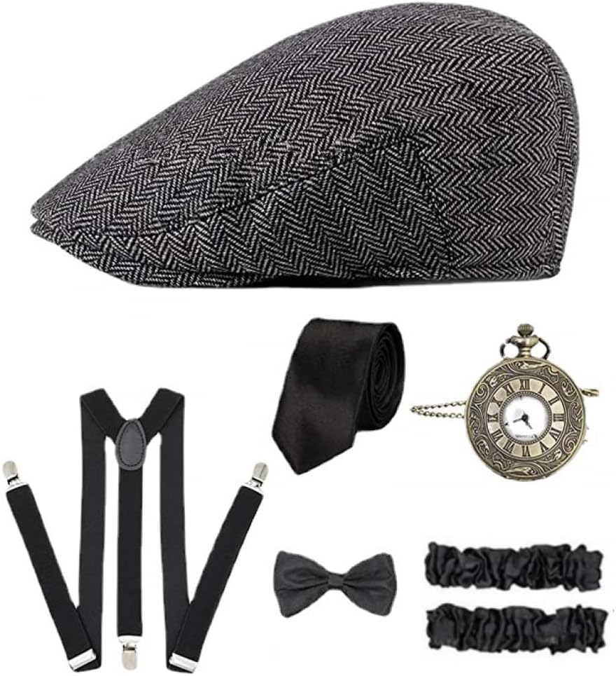 Goodern Gatsby Accessories Set - Panama Hat, Pocket Watch, Suspender, Bow Tie - Fedora Hat & Costume Accessories