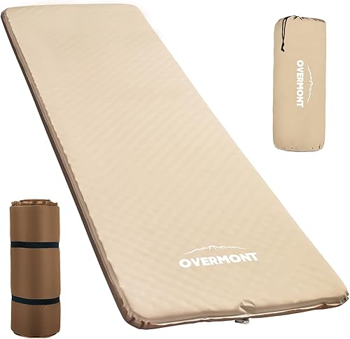 Overmont Colchoneta para dormir autoinflable de 3 pulgadas de grosor, colchón de espuma ancha, portátil, enrollable, para exteriores, para tienda de