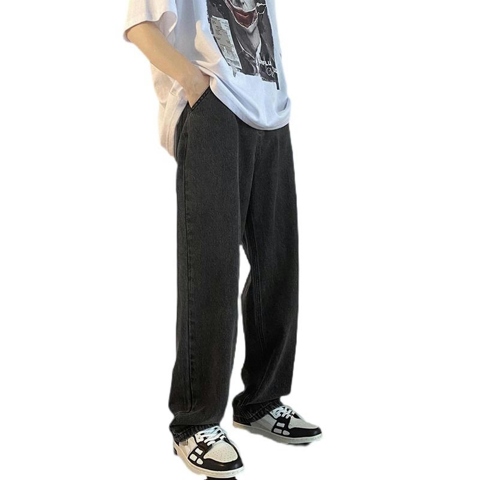 Jean large droit homme noir gris confortable et résistant en taille L pour bouger librement