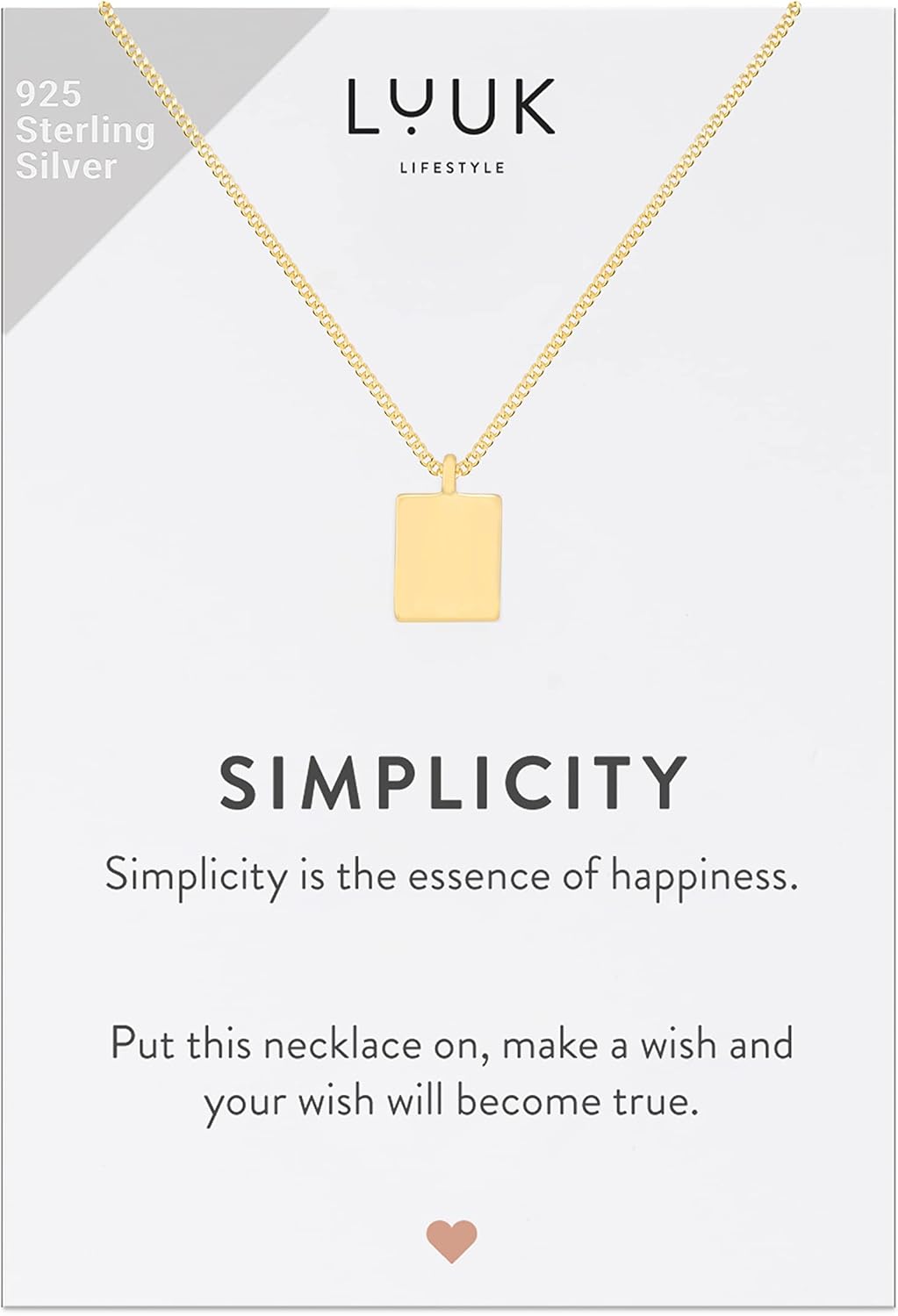 LUUK LIFESTYLE 925 sterling silver necklaces with lucky charm, SIMPLICITY gift card, pendant, women's jewelry, daily wear, durable and hypoallergenic metal, summer trend, silver, gold, rose gold