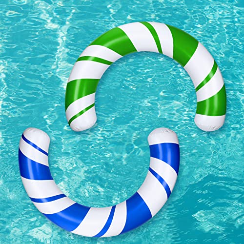 2 Pcs Inflatable Curved Swimming Pool Noodle Inflatable Pool Noodle Float Inflatable Curved Pool Float Striped Swim Noodles Pvc Outdoor Water Games Toy For Swimming Pools (Blue White, Green White) #TOP3
