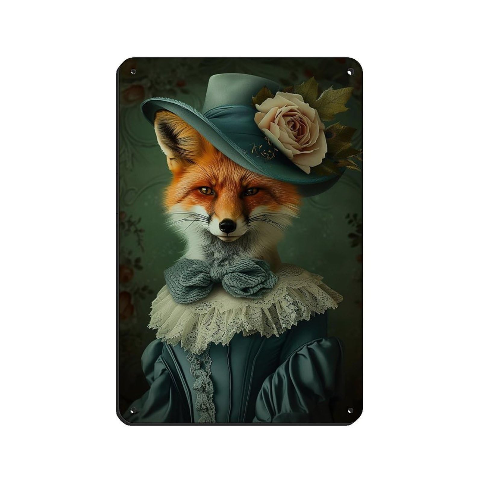 Vintage Renaissance Fox Lady Painting Poster Retro Poster Metal Tin Sign Chic Art Retro Iron Painting Bar People Cave Cafe Family Garage Poster Wall Decoration 8x12inch(20x30cm)