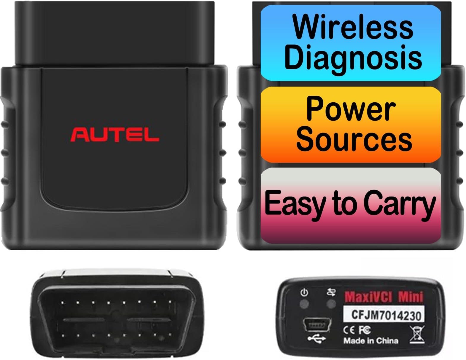Autel MaxiVCI VCI Mini Wireless Bluetooth Diagnostic Vehicle Communication Interface Connector Compact Auto OBD2 Scanner for MK808BT MK808TS MX808TS MP808TS TS608 MS906S Oil Reset EPB BMS SAS TPMS